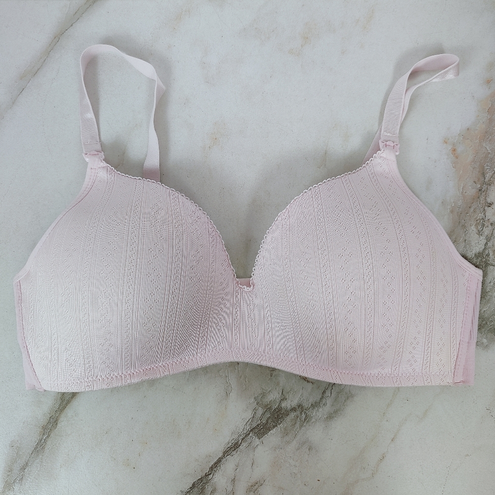 Carrie Amber Baby Pink Ribbed Wireless Nursing Bra, 38C